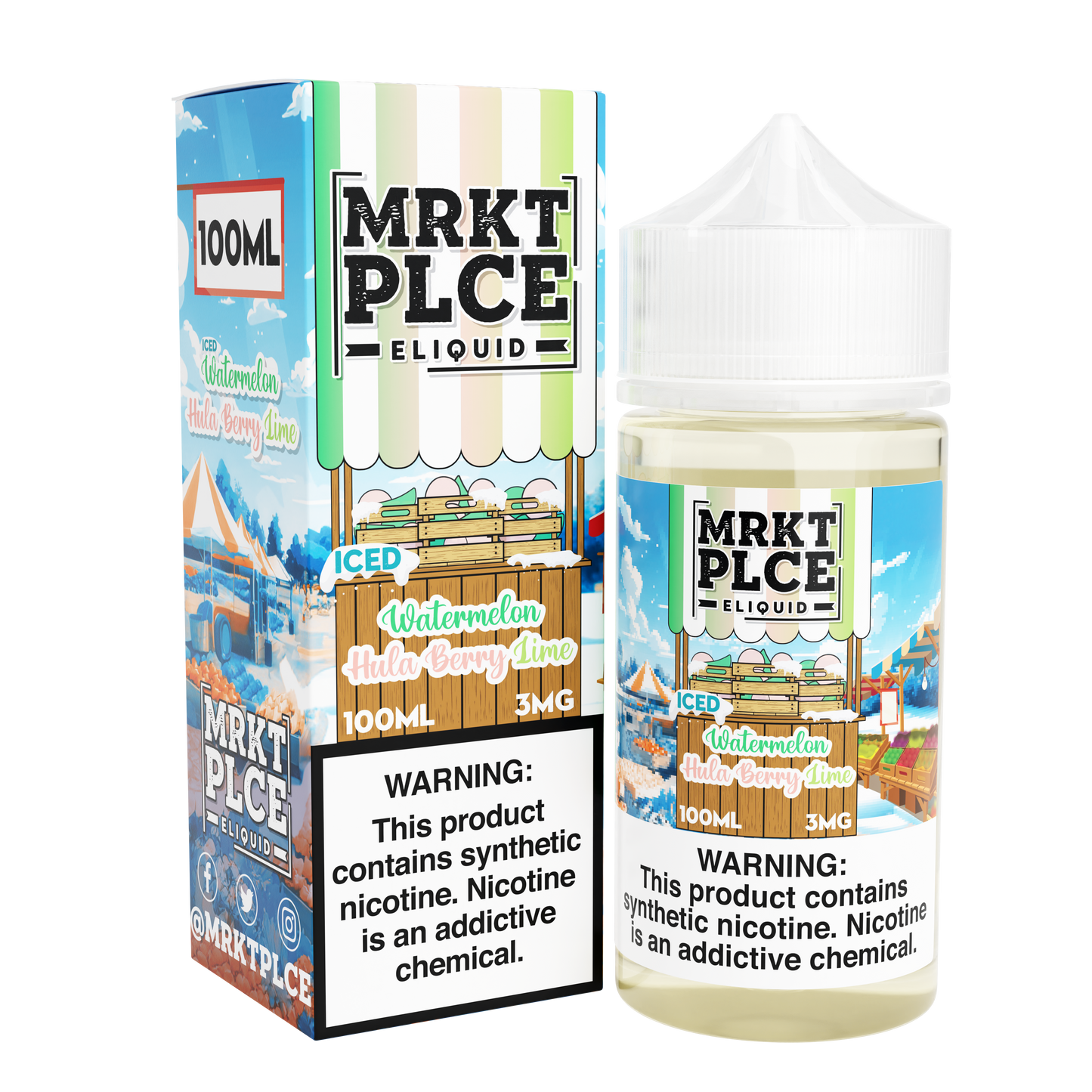 MRKT PLCE Series E-Liquid 100mL (Freebase) | Iced Watermelon Hulaberry Lime with packaging